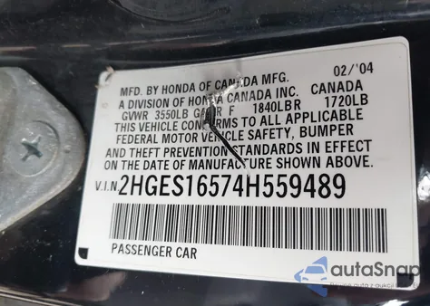 2004 Honda Civic Lx из США, поврежденный, VIN 2HGES16574H559489